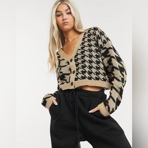 COLLUSION Set Houndstooth Cardigan Sweater